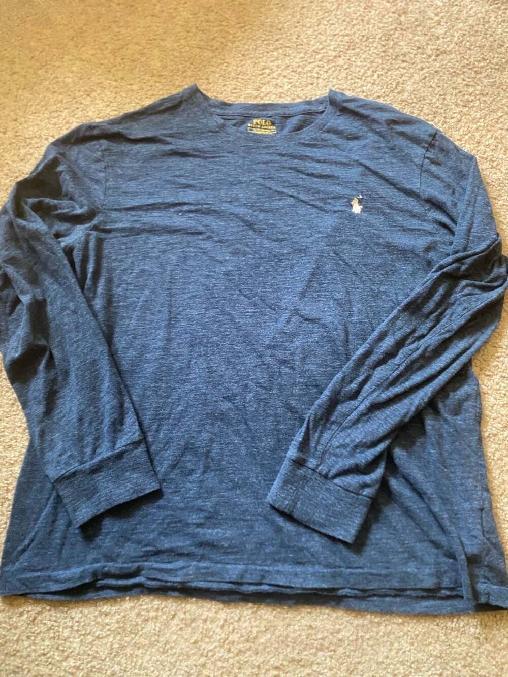 Polo Ralph Lauren Long Sleeve T-Shirt Size L Custom Slim Fit Heather Blue